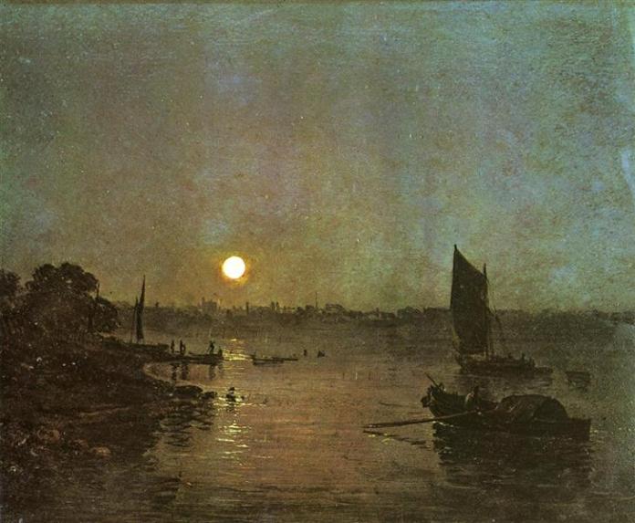 'Moonlight, a Study at Millbank' by Joseph M W Turner - Exhibited 1797 - Oil on panel - 31.5 x 40.5 cm - on display at the Tate Gallery, London, UK