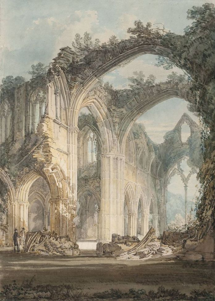 'Tintern Abbey: The Crossing and Chancel' (looking towards the East window) by J. M. W. Turner - 1794 - Graphite & Watercolour on paper - 35.9 cm × 25 cm