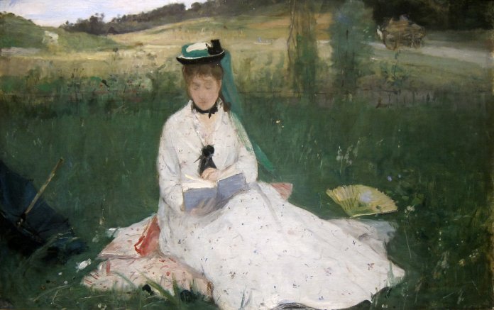 Reading (1873 portrait of Edma Morisot); oil on fabric, 18 1/16 in x 28 1/4 in; stored at the Cleveland Museum of Art