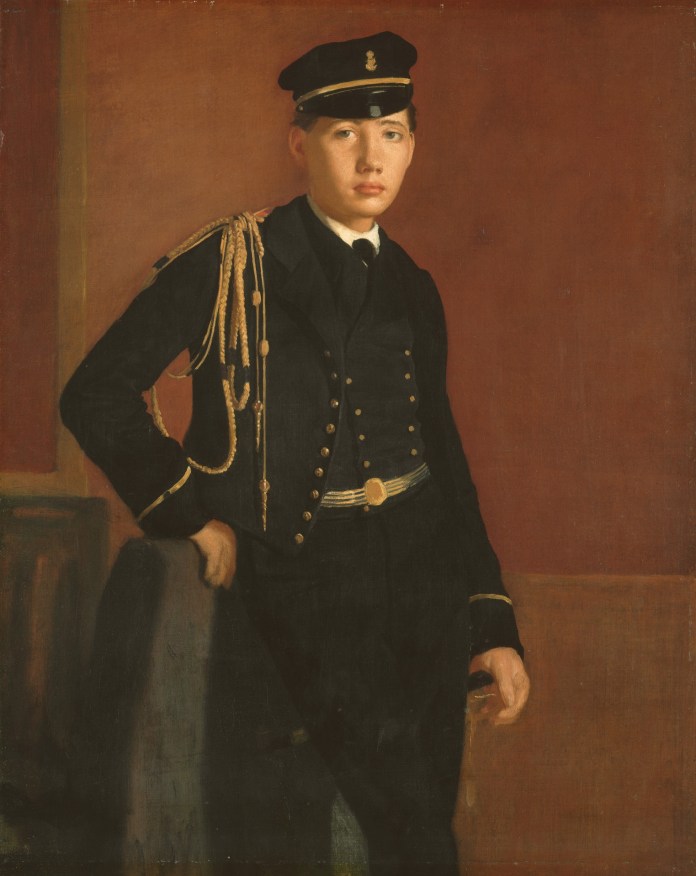 'Achille De Gas' in the Uniform of a Cadet (1856/1857) by Edgar Degas, Oil on canvas, 64.5 cm x 46.2 cm (25 3/8 in x 18 3/16 in)